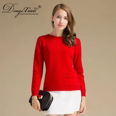 Fashion Soft Women Cashmere Knitwear Sweater with Pockets