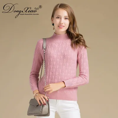 Baby Pink High Collar Cashmere Wool Knitwear Sweater