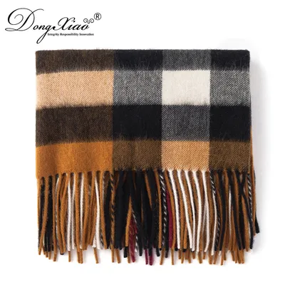 Fashion Checked Wool Scarf Long Side Tassels