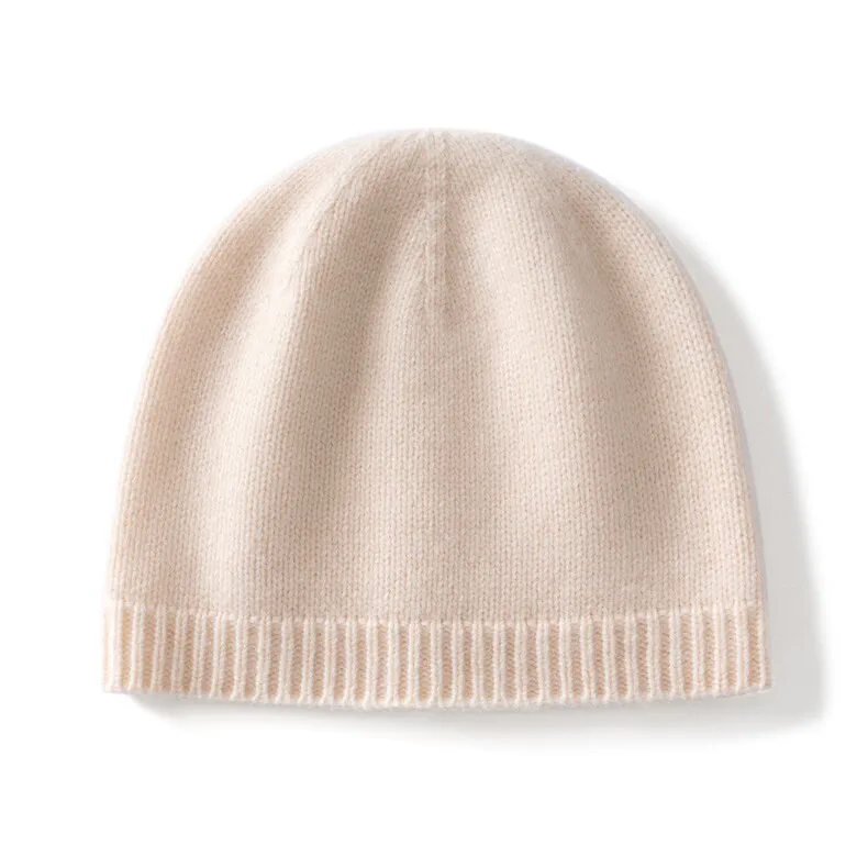 100% Cashmere, Cashmere Knit Beanie Hat - Plain Knit Cap Winter, 14–15.5µm