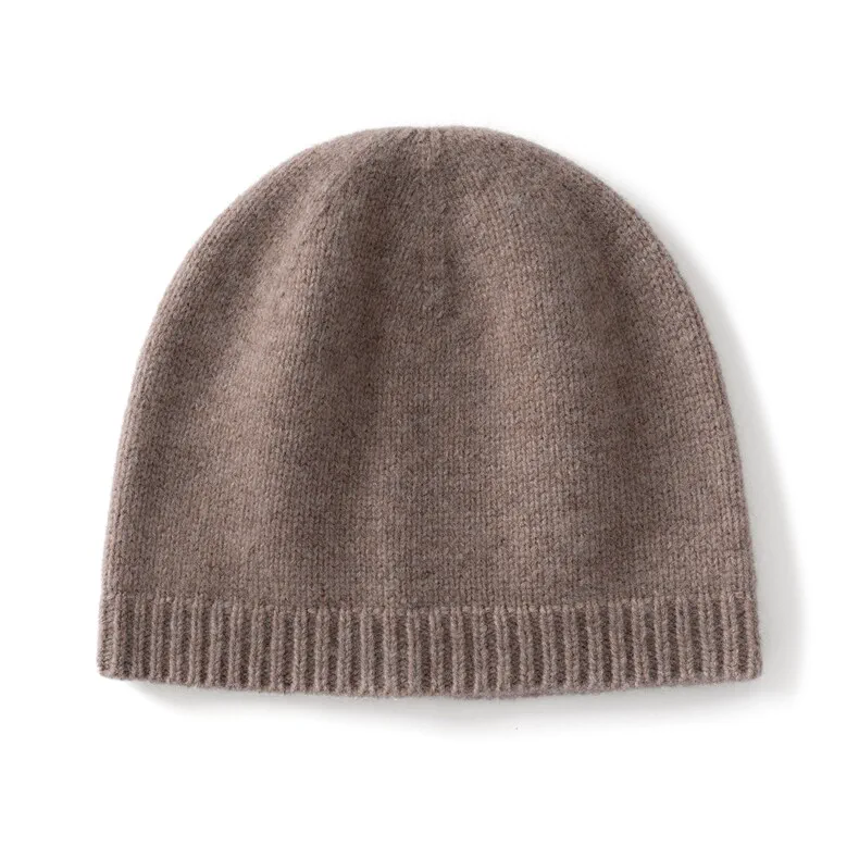 100% Cashmere, Cashmere Knit Beanie Hat - Plain Knit Cap Winter, 14–15.5µm — detail view 2