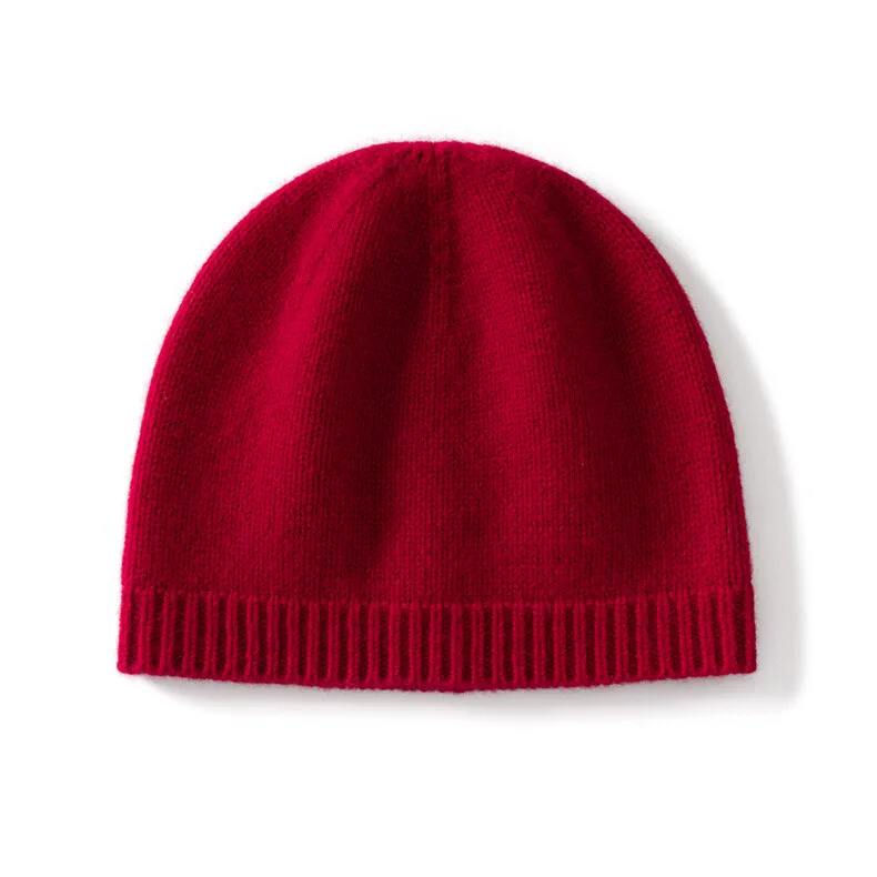100% Cashmere, Cashmere Knit Beanie Hat - Plain Knit Cap Winter, 14–15.5µm — detail view 3