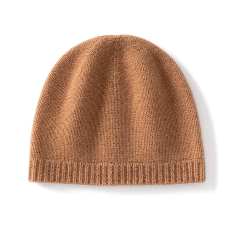 100% Cashmere, Cashmere Knit Beanie Hat - Plain Knit Cap Winter, 14–15.5µm — detail view 4