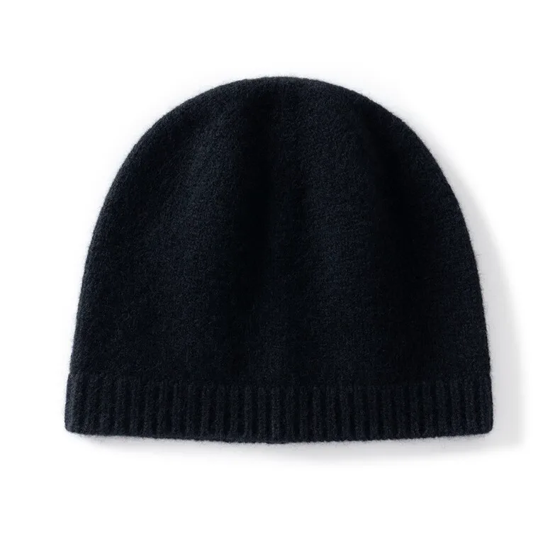 100% Cashmere, Cashmere Knit Beanie Hat - Plain Knit Cap Winter, 14–15.5µm — detail view 5