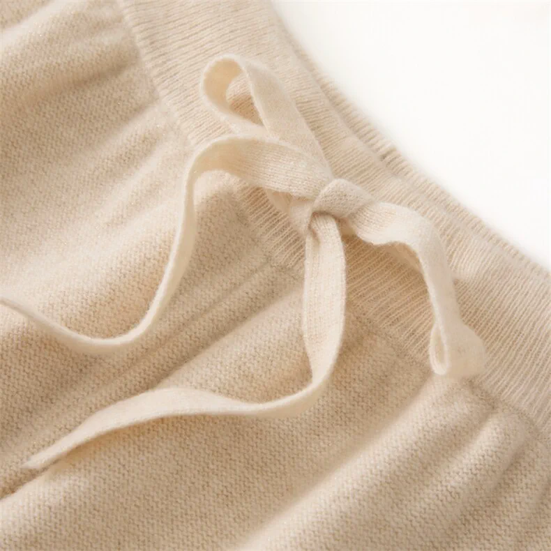 100% Wool, High Waist Wool Wide Leg Pants Women - Knitted Cashmere Blend Trousers, 14–15.5µm, Womenswear — detail view 9