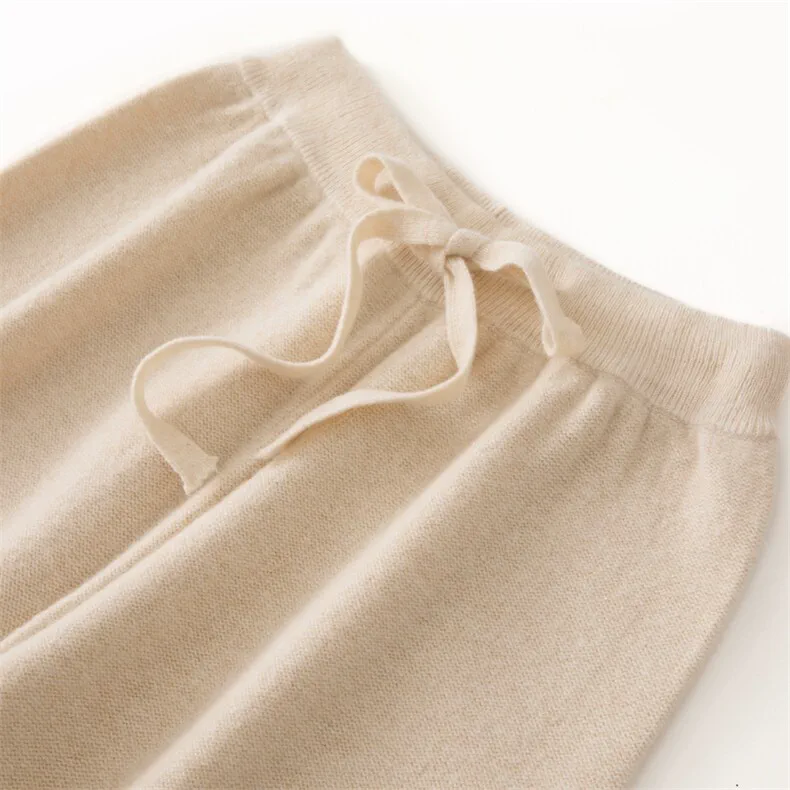 100% Wool, High Waist Wool Wide Leg Pants Women - Knitted Cashmere Blend Trousers, 14–15.5µm, Womenswear — detail view 10