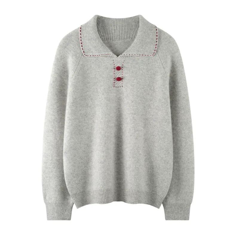 Custom Cashmere Polo Collar Sweater Women - Button Detail Pullover Wholesale — Cashmere Sweaters & Knitwear, 100% Cashmere