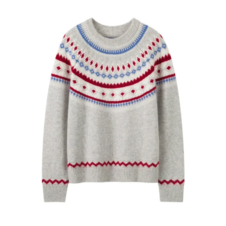 100% Cashmere, Custom Crew Neck Cashmere Sweater Women - Loose Long Sleeve Pullover FW 2026, 14–15.5µm, Womenswear — detail view 2