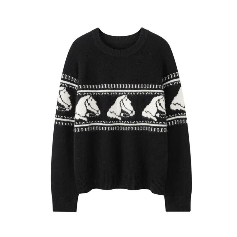100% Cashmere, Custom Cashmere Crew Neck Sweater Women - Loose Long Sleeve Pullover FW 2026, 14–15.5µm, Womenswear — detail view 2