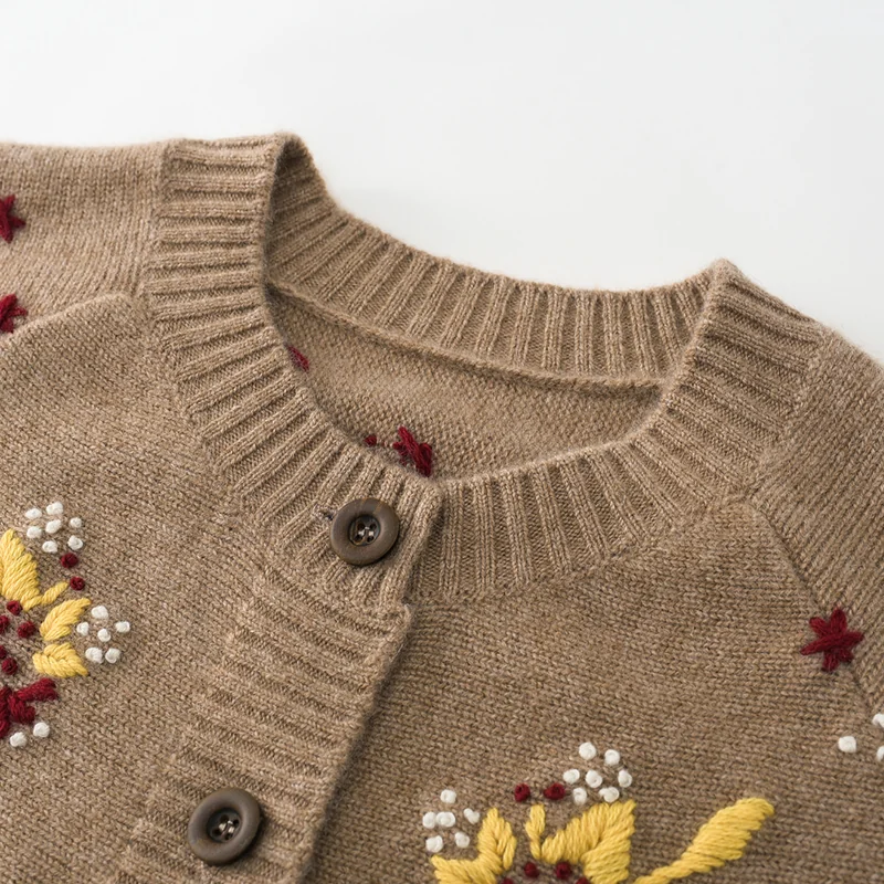 100% Cashmere, Cashmere floral-embroidered open-front cardigan, 14–15.5µm, Cashmere Garment — detail view 6