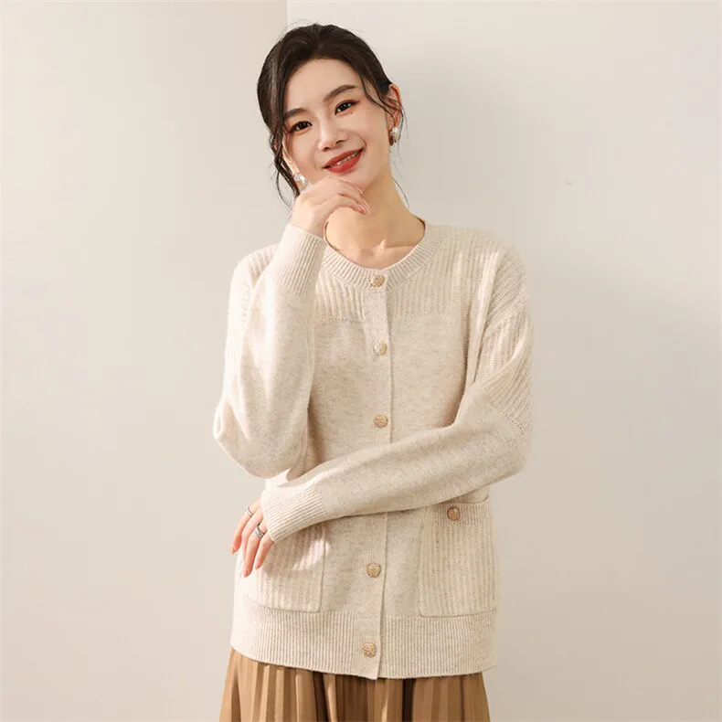 Custom Gold Button Cardigan Women - Chanel-Style Cashmere Knit Sweater — Cashmere Sweaters & Knitwear, 100% Cashmere