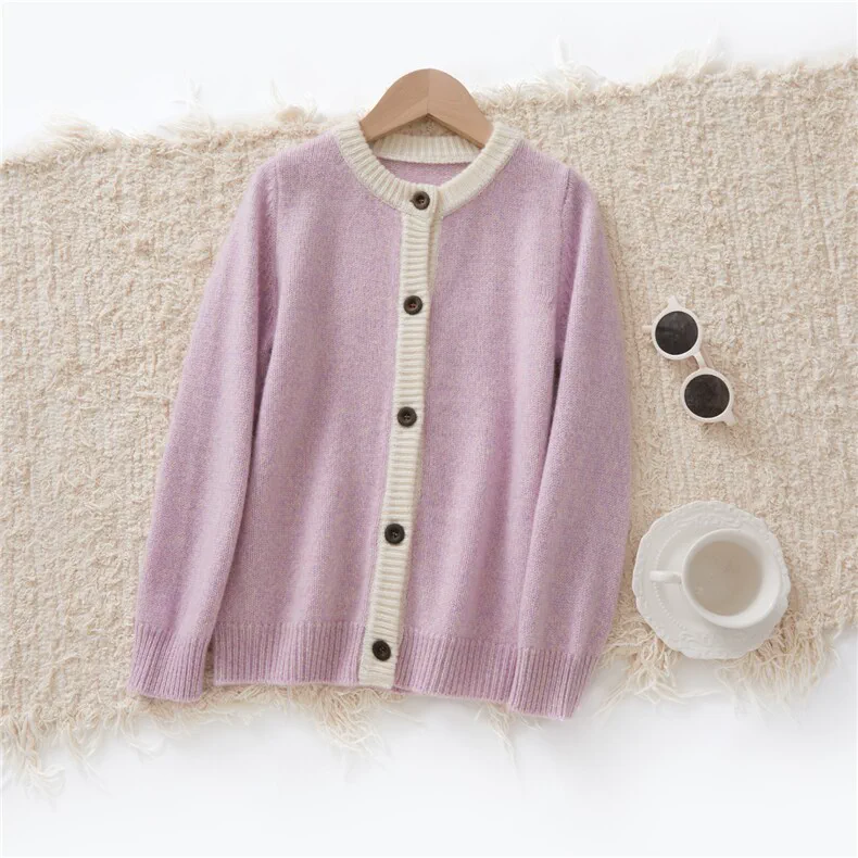 100% Cashmere, Custom 3-Ply Cashmere Cardigan Kids - Thick Space-Dye Knit Sweater Children, 14–15.5µm, Kids / Kids Knitwear