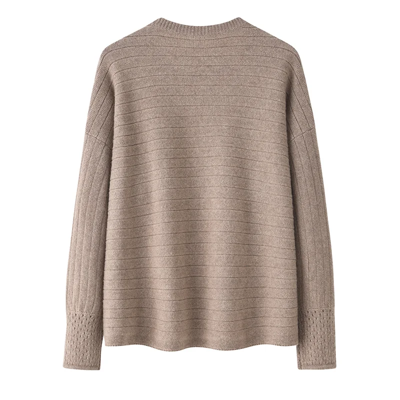 100% Cashmere, Cashmere striped loose-fit crew-neck pullover, 14–15.5µm, Cashmere Garment — detail view 3