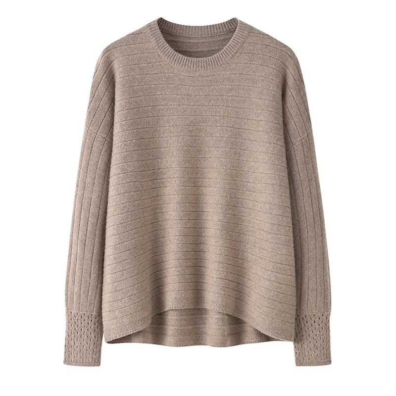 100% Cashmere, Cashmere striped loose-fit crew-neck pullover, 14–15.5µm, Cashmere Garment — detail view 6