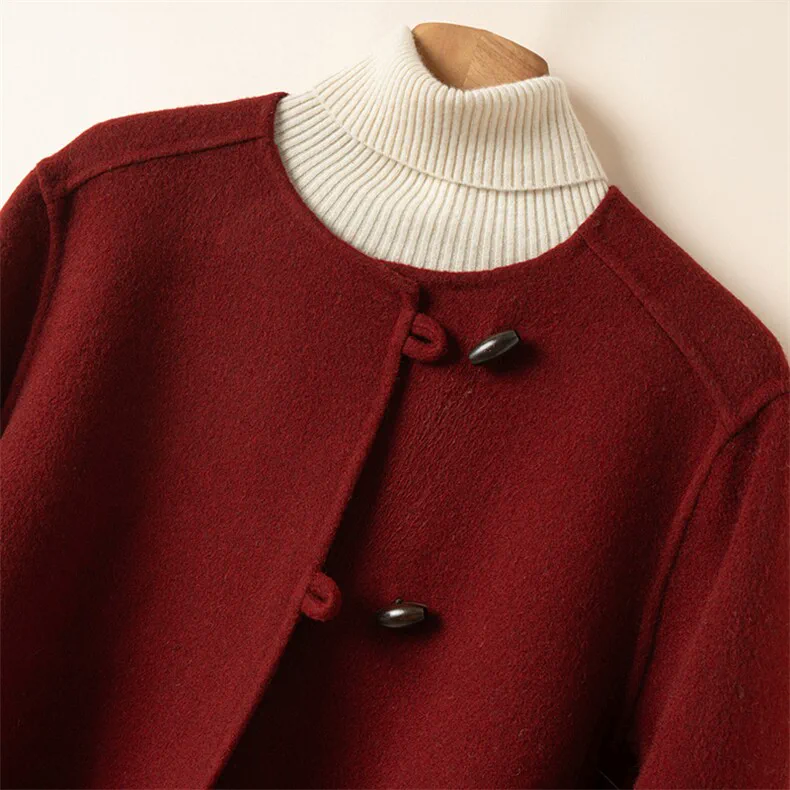 100% Wool, Custom Double-Face Wool Coat Women - Button Closure Cashmere Blend Overcoat, 14–15.5µm, Womenswear — detail view 5