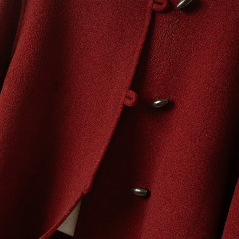 100% Wool, Custom Double-Face Wool Coat Women - Button Closure Cashmere Blend Overcoat, 14–15.5µm, Womenswear — detail view 6