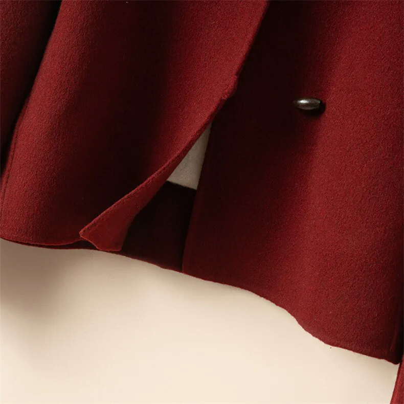100% Wool, Custom Double-Face Wool Coat Women - Button Closure Cashmere Blend Overcoat, 14–15.5µm, Womenswear — detail view 7