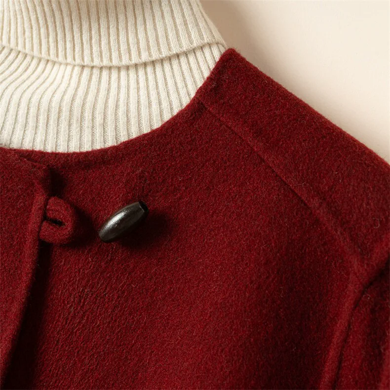 100% Wool, Custom Double-Face Wool Coat Women - Button Closure Cashmere Blend Overcoat, 14–15.5µm, Womenswear — detail view 8