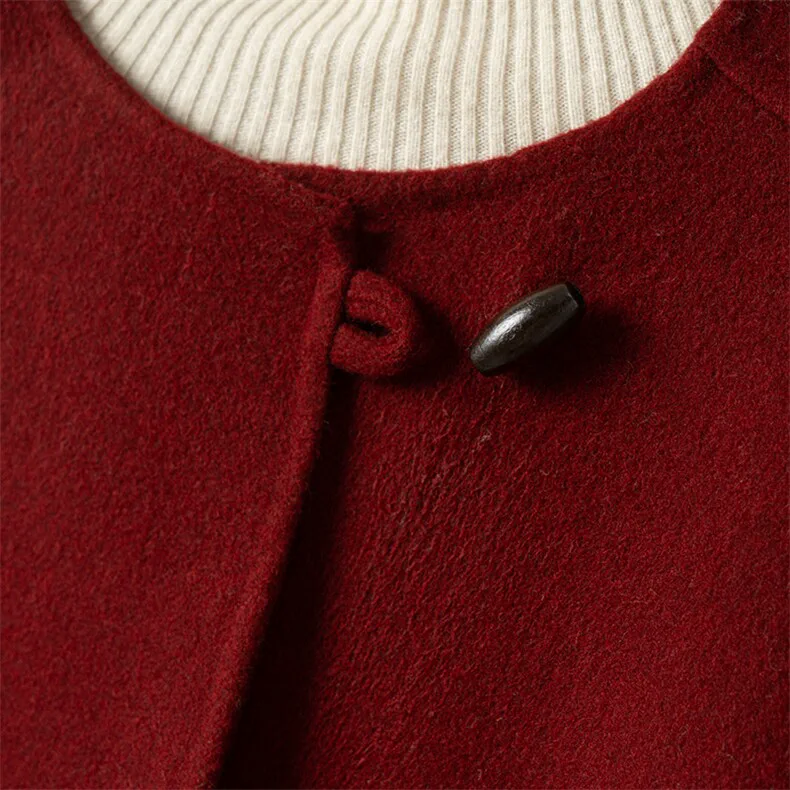 100% Wool, Custom Double-Face Wool Coat Women - Button Closure Cashmere Blend Overcoat, 14–15.5µm, Womenswear — detail view 9