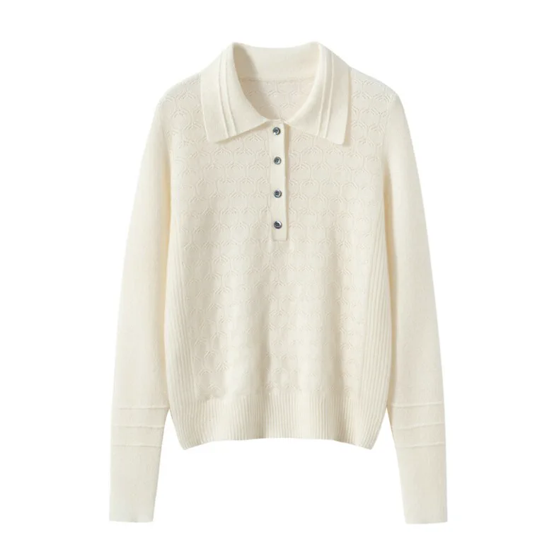 Custom Hollow Knit Sweater Women - Polo Collar Pullover FW 2025 — Cashmere Sweaters & Knitwear, 100% Cashmere