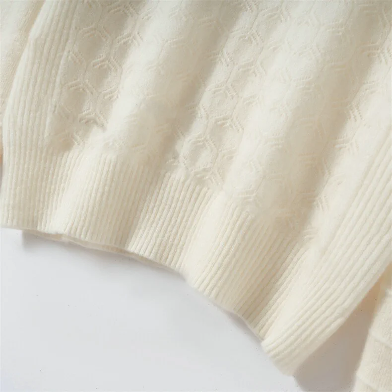 100% Cashmere, Custom Hollow Knit Sweater Women - Polo Collar Pullover FW 2025, 14–15.5µm, Womenswear — detail view 3
