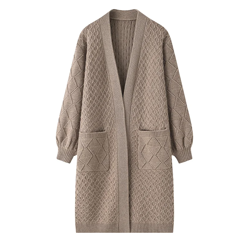 100% Cashmere, Cashmere long-line diamond-knit open cardigan, 14–15.5µm, Cashmere Garment — detail view 6