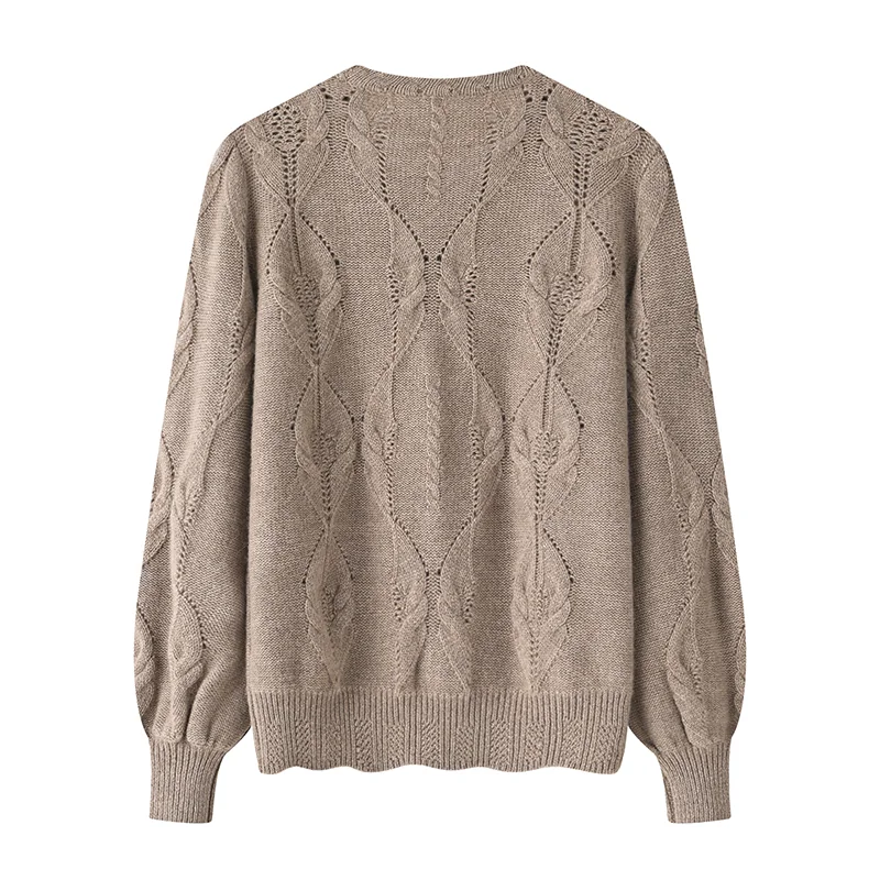 100% Cashmere, Cashmere pointelle open-knit crew-neck pullover, 14–15.5µm, Cashmere Garment — detail view 4
