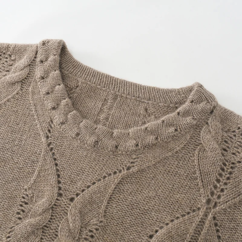 100% Cashmere, Cashmere pointelle open-knit crew-neck pullover, 14–15.5µm, Cashmere Garment — detail view 6