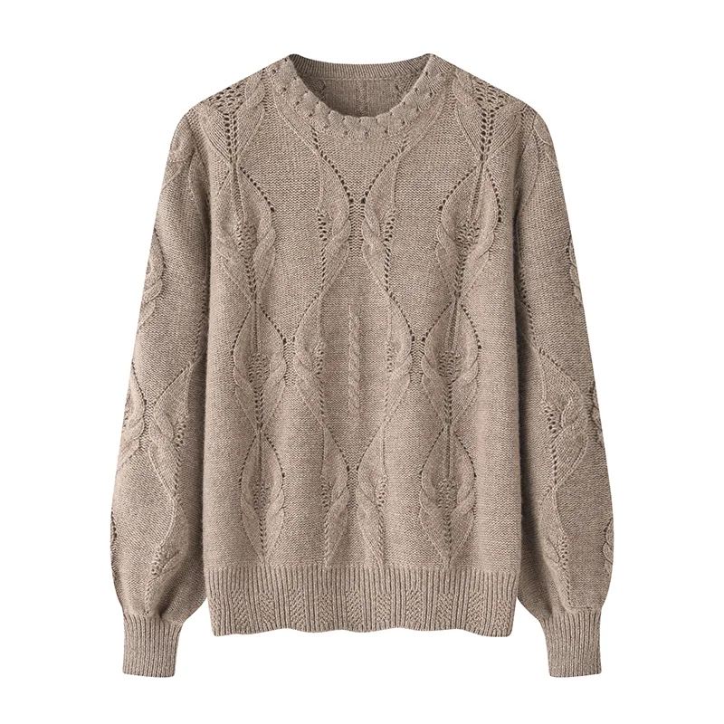 100% Cashmere, Cashmere pointelle open-knit crew-neck pullover, 14–15.5µm, Cashmere Garment — detail view 7