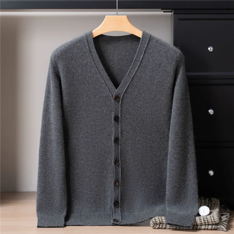 100% Cashmere, Custom V-Neck Thick Cardigan Women - Basic Knit Sweater, 14–15.5µm, Womenswear — detail view 2