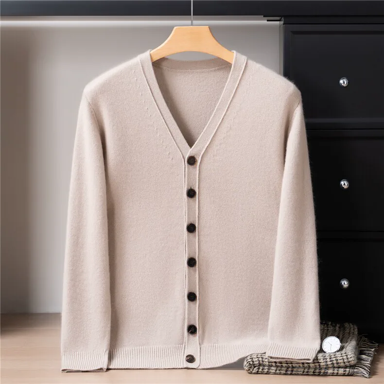 100% Cashmere, Custom V-Neck Thick Cardigan Women - Basic Knit Sweater, 14–15.5µm, Womenswear — detail view 3