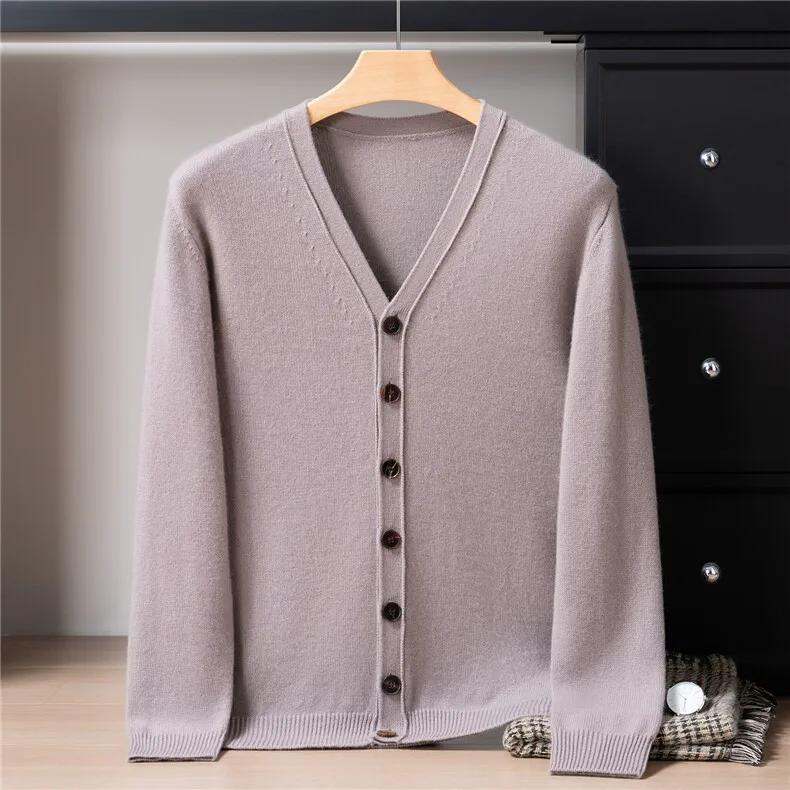 100% Cashmere, Custom V-Neck Thick Cardigan Women - Basic Knit Sweater, 14–15.5µm, Womenswear — detail view 4