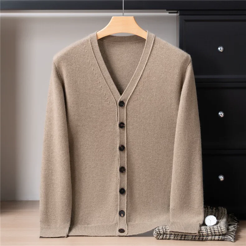 100% Cashmere, Custom V-Neck Thick Cardigan Women - Basic Knit Sweater, 14–15.5µm, Womenswear — detail view 5