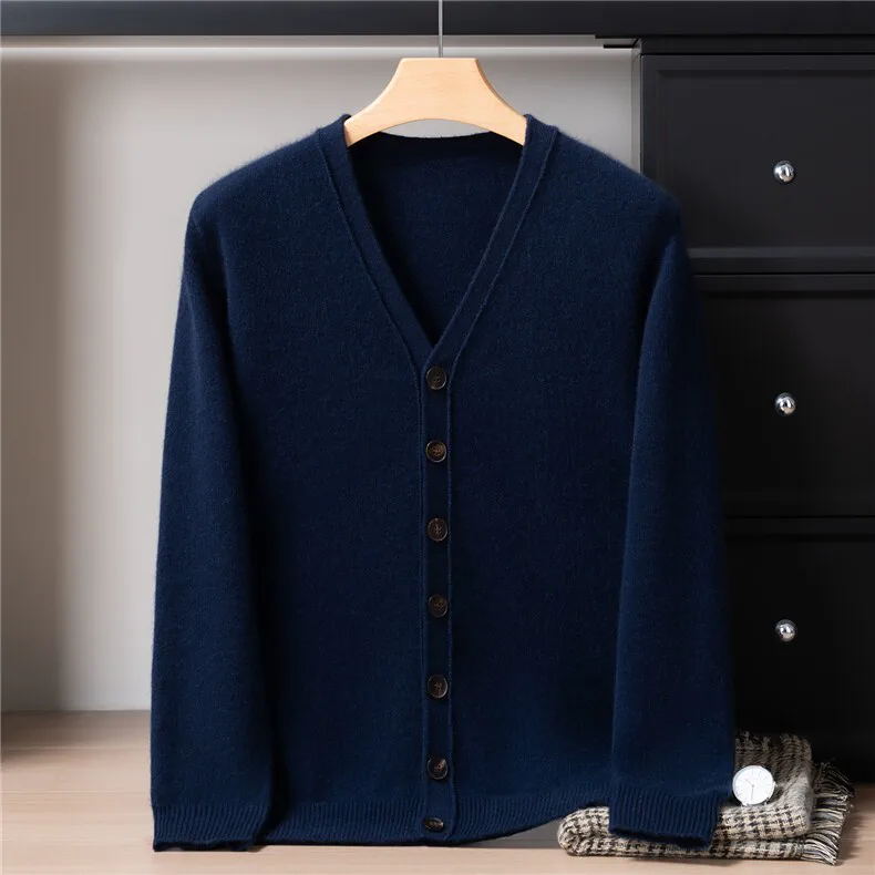 100% Cashmere, Custom V-Neck Thick Cardigan Women - Basic Knit Sweater, 14–15.5µm, Womenswear — detail view 6