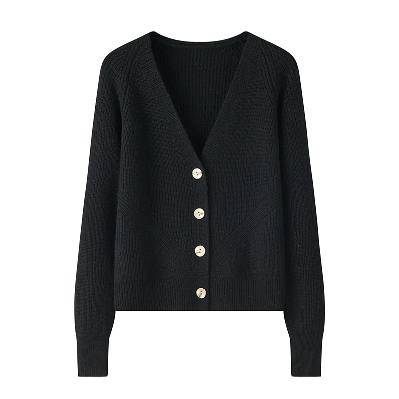 100% Cashmere, Cashmere V-neck button-front knit cardigan, 14–15.5µm, Cashmere Garment — detail view 7