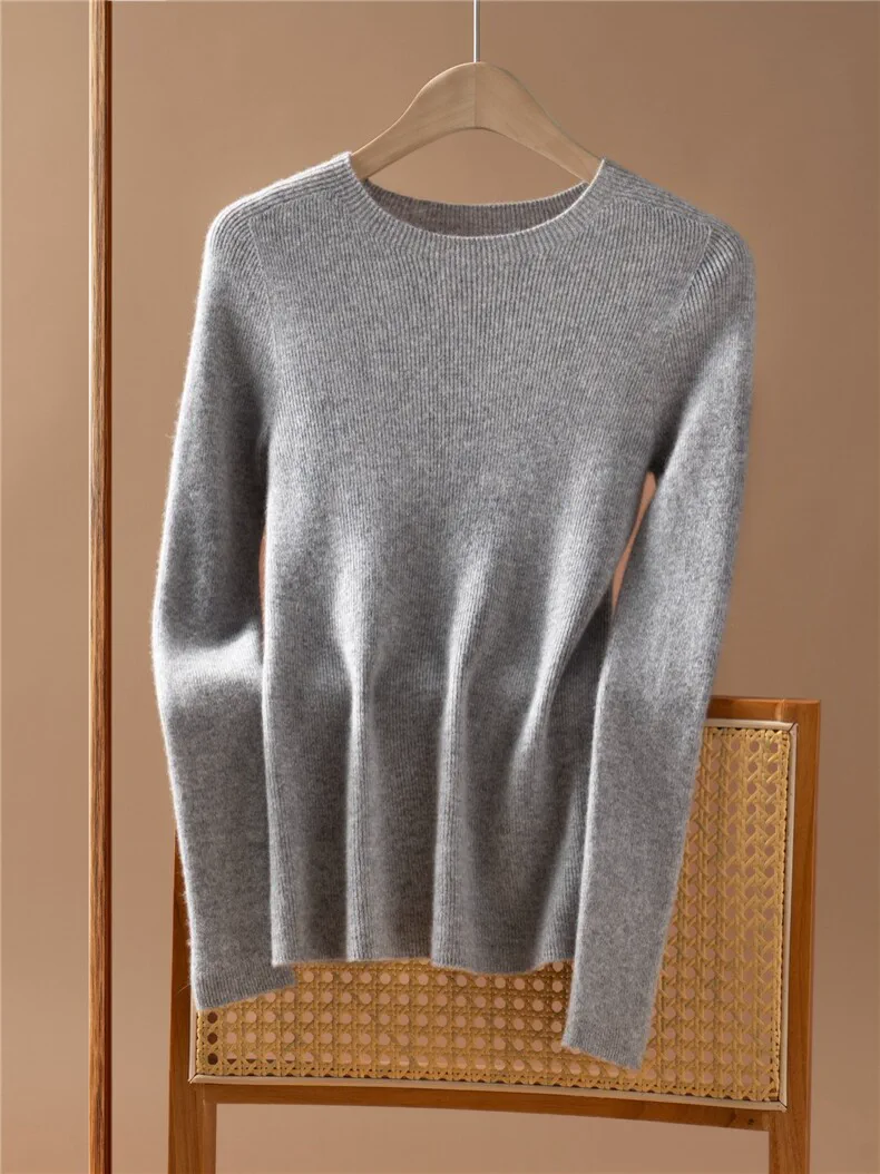 Custom Seamless Cashmere Sweater Women - Crew Neck Ribbed Pullover FW 2026 — Cashmere Sweaters & Knitwear, 100% Cashmere