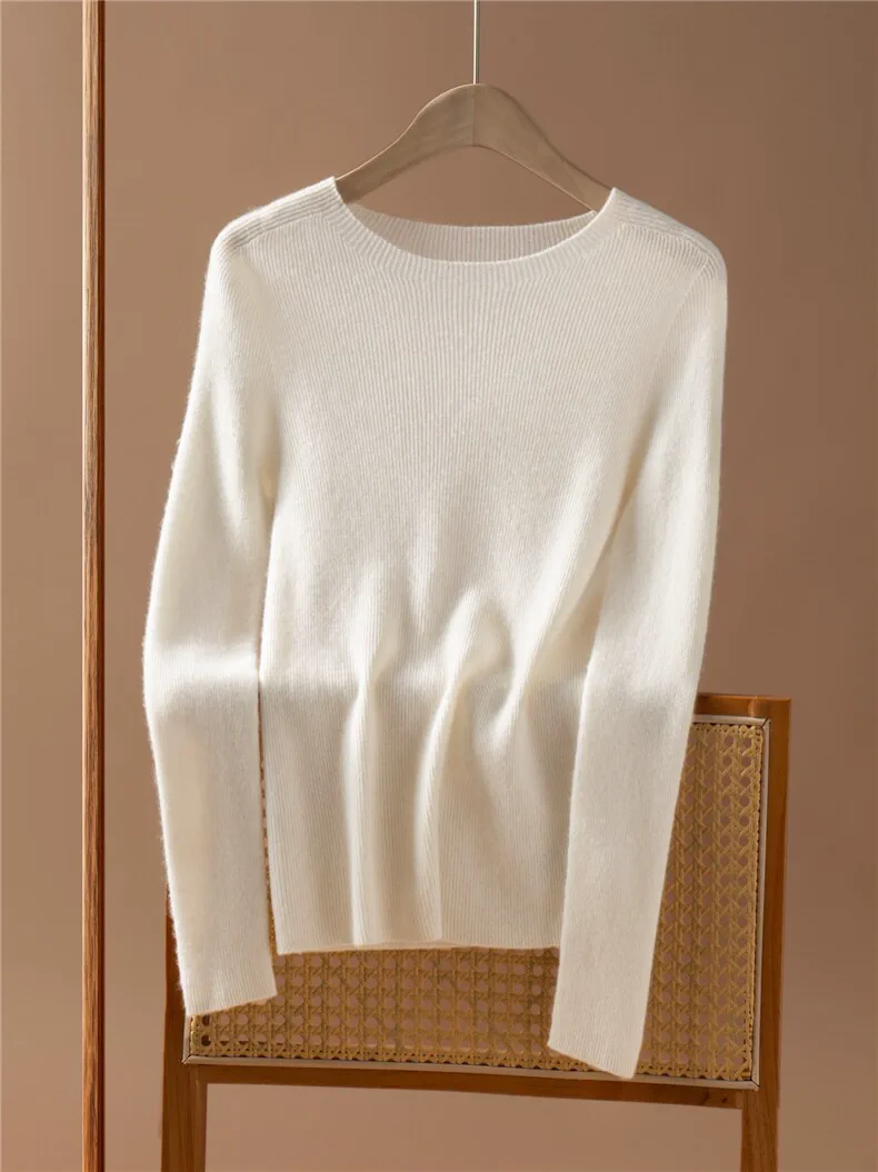 100% Cashmere, Custom Seamless Cashmere Sweater Women - Crew Neck Ribbed Pullover FW 2026, 14–15.5µm, Womenswear — detail view 2