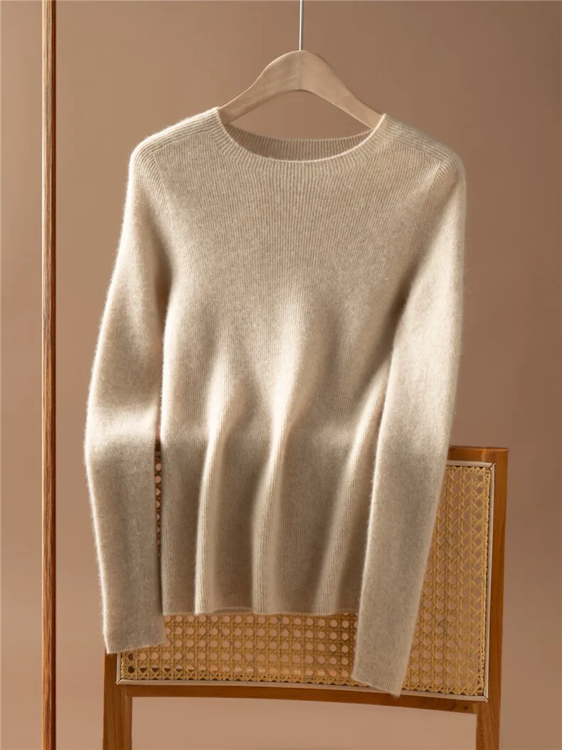 100% Cashmere, Custom Seamless Cashmere Sweater Women - Crew Neck Ribbed Pullover FW 2026, 14–15.5µm, Womenswear — detail view 3