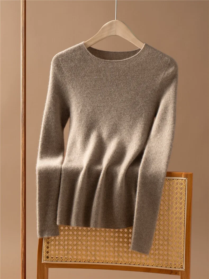100% Cashmere, Custom Seamless Cashmere Sweater Women - Crew Neck Ribbed Pullover FW 2026, 14–15.5µm, Womenswear — detail view 4
