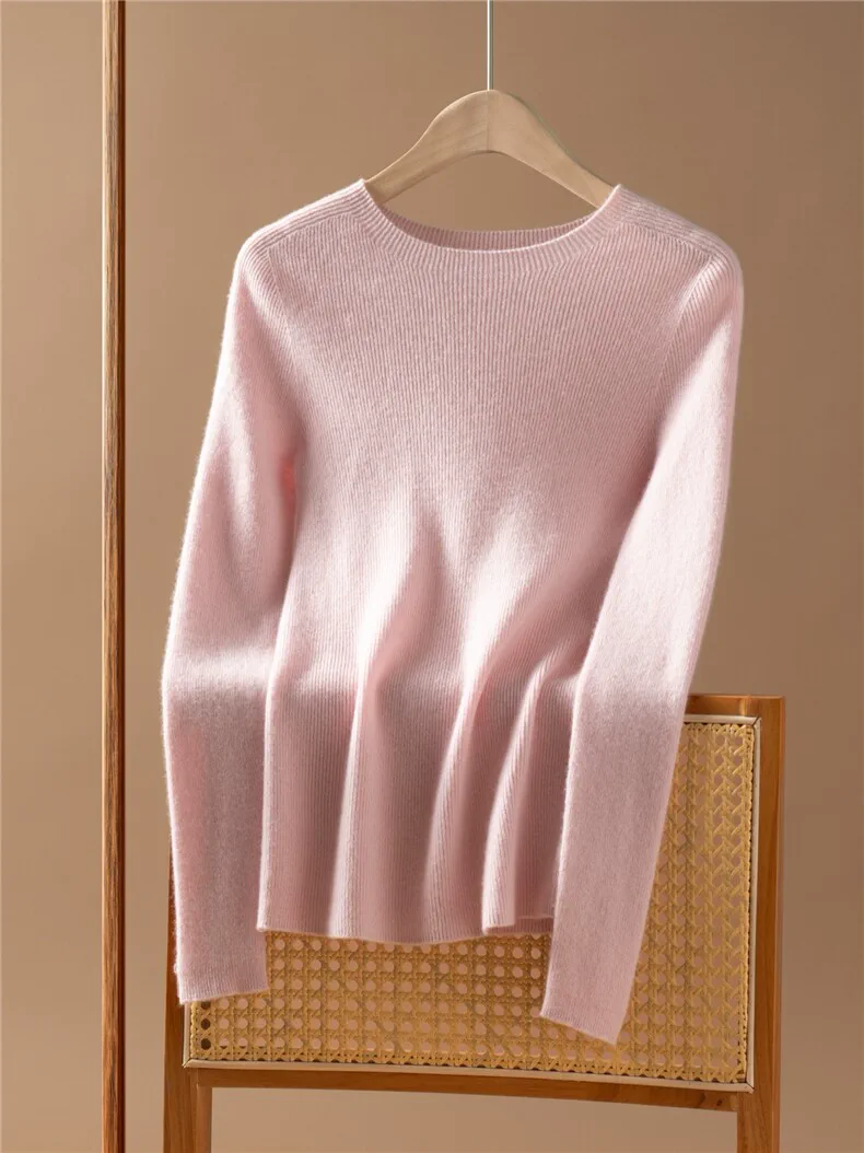 100% Cashmere, Custom Seamless Cashmere Sweater Women - Crew Neck Ribbed Pullover FW 2026, 14–15.5µm, Womenswear — detail view 5