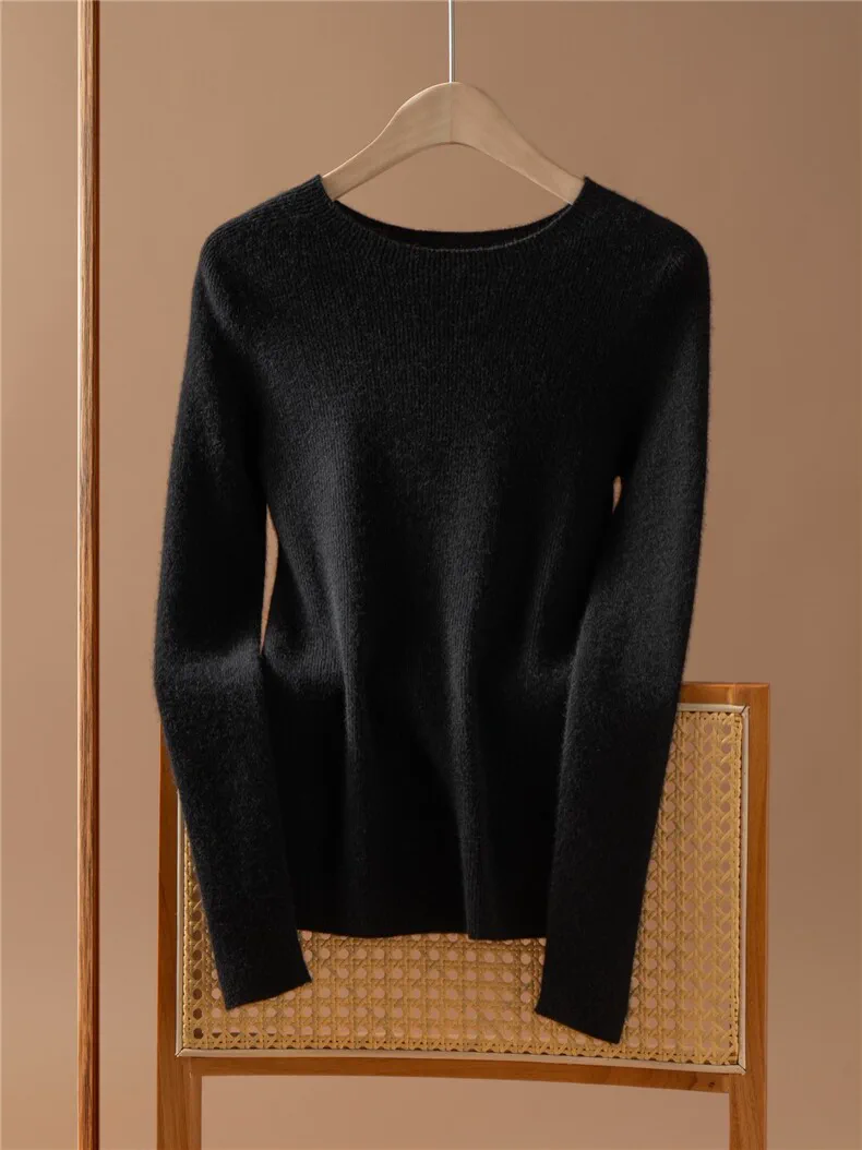100% Cashmere, Custom Seamless Cashmere Sweater Women - Crew Neck Ribbed Pullover FW 2026, 14–15.5µm, Womenswear — detail view 6