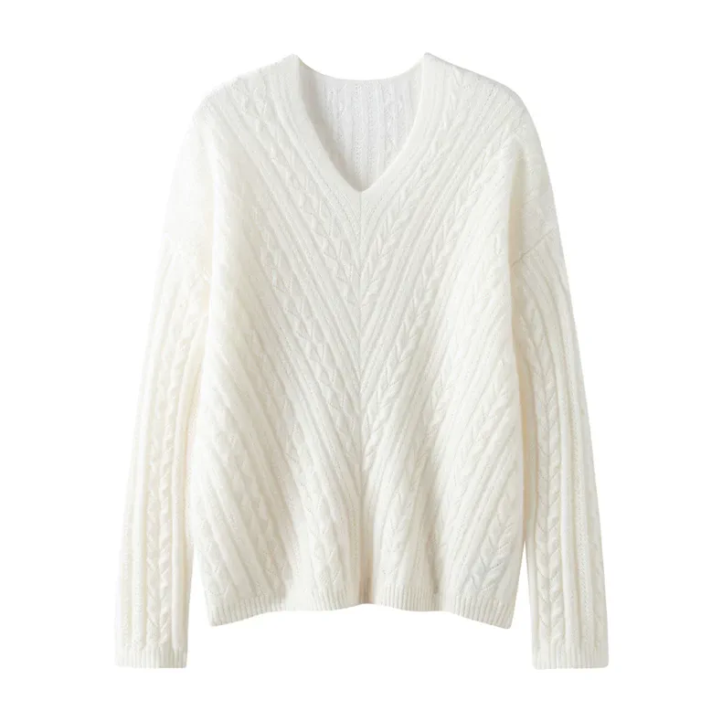 Custom Cashmere V-Neck Batwing Sweater Women - Loose Knit Pullover Wholesale FW 2025 — Cashmere Sweaters & Knitwear, 100% Cashmere