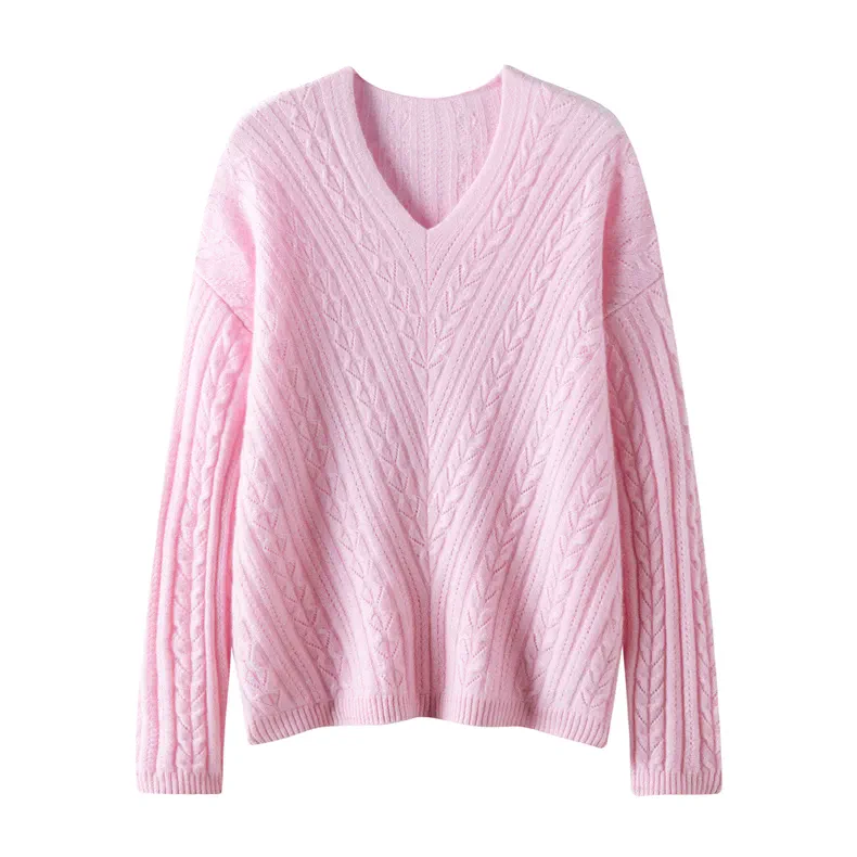 100% Cashmere, Custom Cashmere V-Neck Batwing Sweater Women - Loose Knit Pullover Wholesale FW 2025, 14–15.5µm, Womenswear — detail view 2