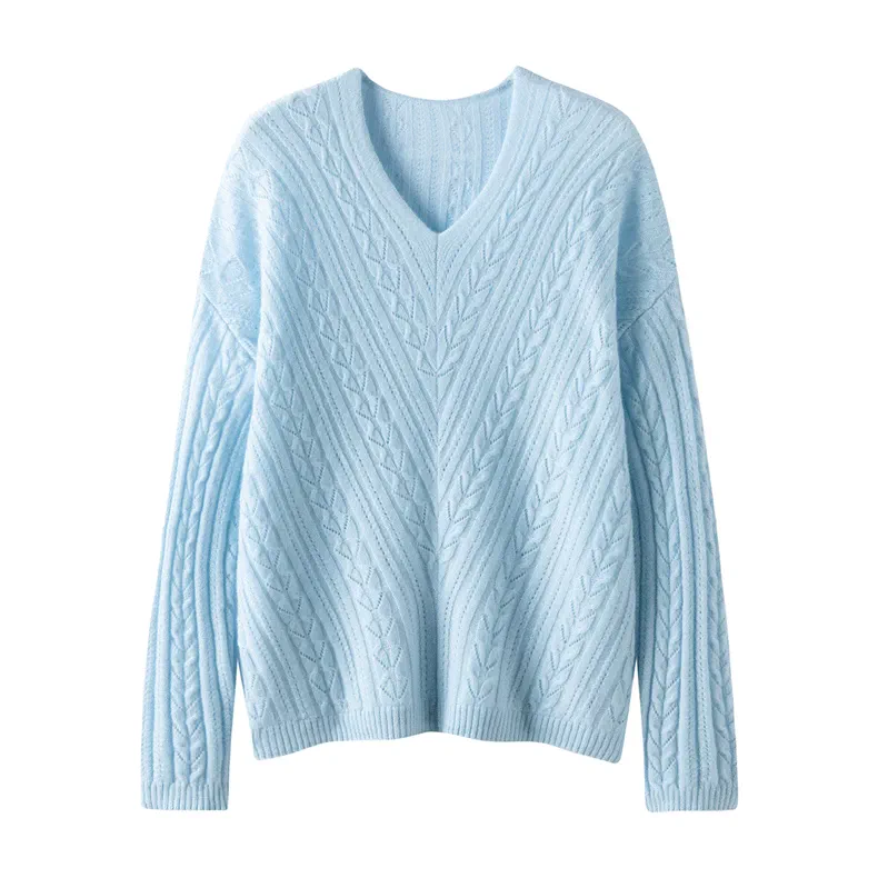 100% Cashmere, Custom Cashmere V-Neck Batwing Sweater Women - Loose Knit Pullover Wholesale FW 2025, 14–15.5µm, Womenswear — detail view 3