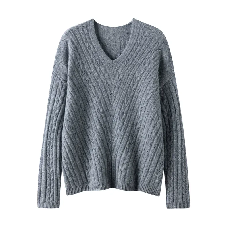 100% Cashmere, Custom Cashmere V-Neck Batwing Sweater Women - Loose Knit Pullover Wholesale FW 2025, 14–15.5µm, Womenswear — detail view 4