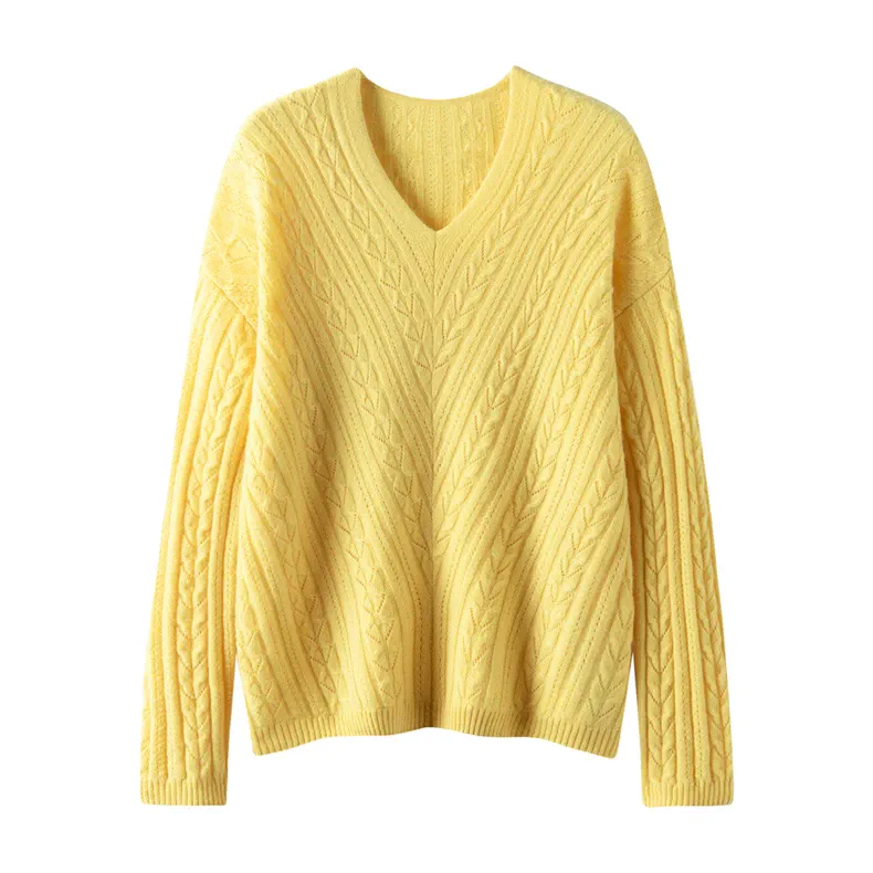 100% Cashmere, Custom Cashmere V-Neck Batwing Sweater Women - Loose Knit Pullover Wholesale FW 2025, 14–15.5µm, Womenswear — detail view 5