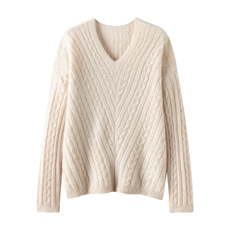 100% Cashmere, Custom Cashmere V-Neck Batwing Sweater Women - Loose Knit Pullover Wholesale FW 2025, 14–15.5µm, Womenswear — detail view 6