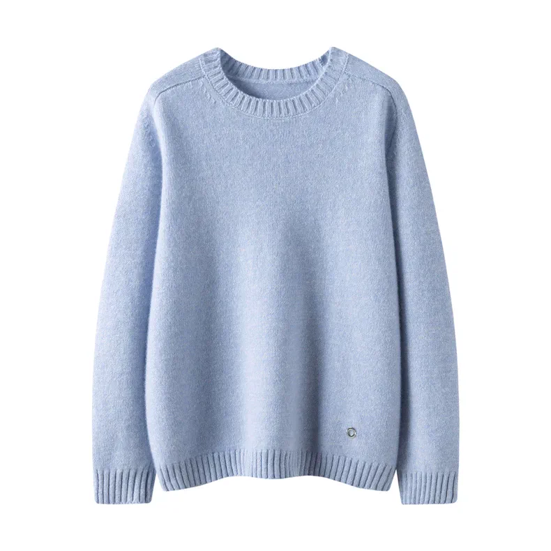 100% Cashmere, Custom Cashmere Saddle Shoulder Pullover Women - Round Neck Fancy Knit Sweater FW 2025, 14–15.5µm, Womenswear — detail view 3