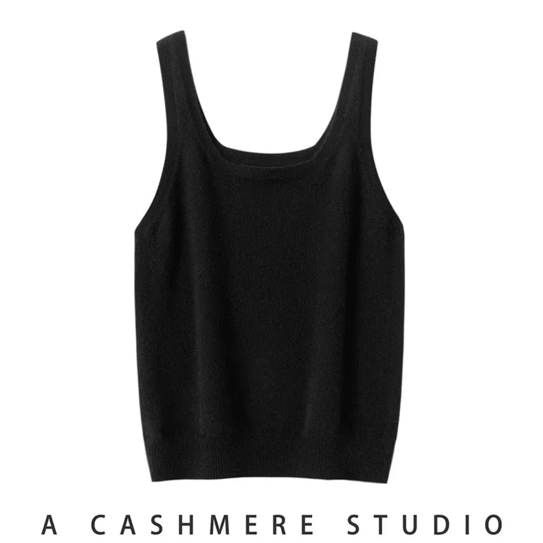 100% Cashmere, Custom Cashmere Square Neck Tank Top Women - Knit Camisole Pullover FW 2025, 14–15.5µm, Womenswear — detail view 2