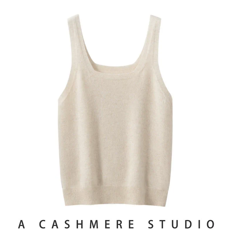 100% Cashmere, Custom Cashmere Square Neck Tank Top Women - Knit Camisole Pullover FW 2025, 14–15.5µm, Womenswear — detail view 3